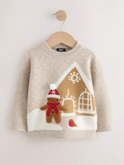 Neutral Gingerbread House Knitted Christmas Jumper