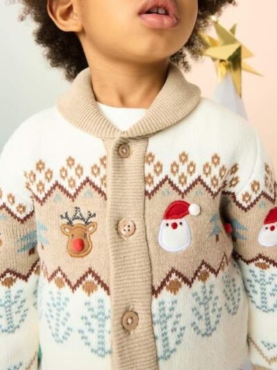 Neutral Fairisle Pattern Christmas Cardigan