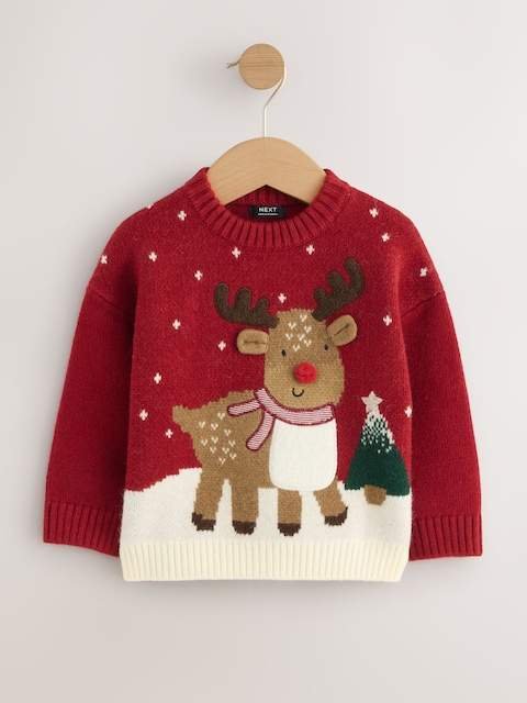 Bright Red Reindeer Knitted Christmas Jumper