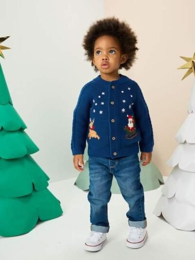 Navy Blue Pattern Christmas Cardigan