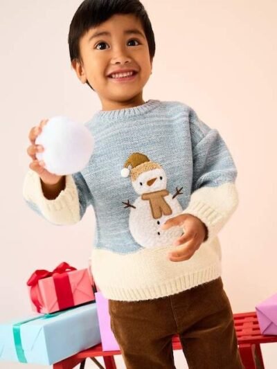 Blue/Ecru Snowman Knitted Christmas Jumper