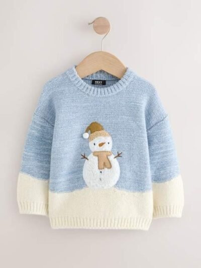 Blue/Ecru Snowman Knitted Christmas Jumper