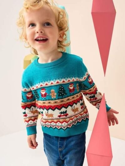 Teal Blue Fairisle Knitted Christmas Jumper