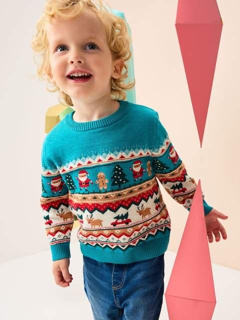 Teal Blue Fairisle Knitted Christmas Jumper