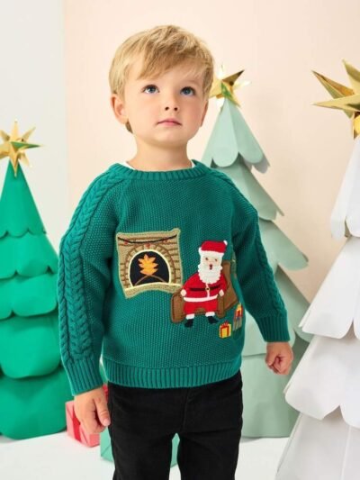 Green Santa Knitted Christmas Jumper
