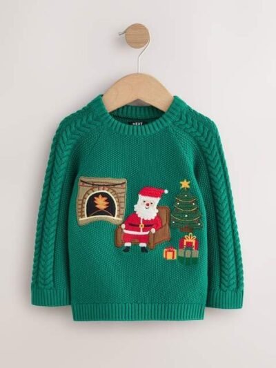 Green Santa Knitted Christmas Jumper