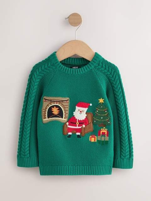 Green Santa Knitted Christmas Jumper