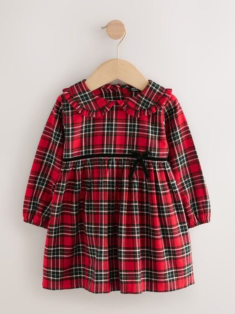 Red Check Long Sleeve Collar Dress