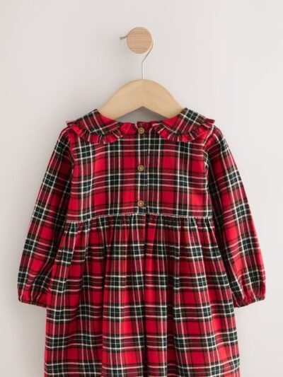 Red Check Long Sleeve Collar Dress