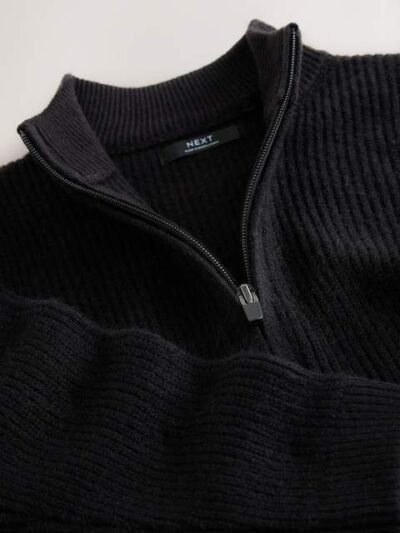 Black Utility Zip Through Knitted Cardigan