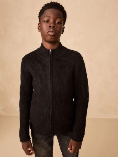Black Utility Zip Through Knitted Cardigan