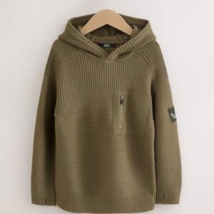 Khaki Green Utility Knitted Hoodie