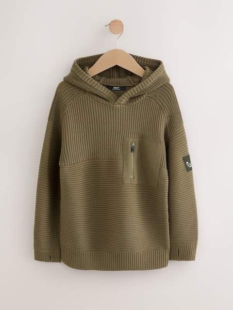 Khaki Green Utility Knitted Hoodie