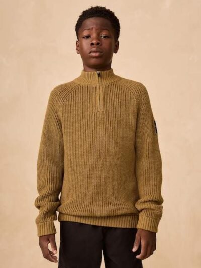 Green Utility Zip Neck Knitted Jumper