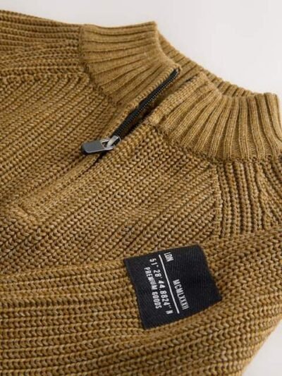 Green Utility Zip Neck Knitted Jumper