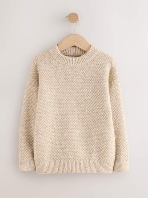 Neutral Textured Knitted Crew Neck Jumper