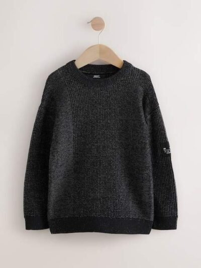 Black Utility Knitted Crew Neck Jumper