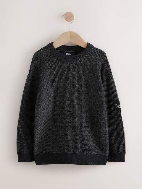 Black Utility Knitted Crew Neck Jumper
