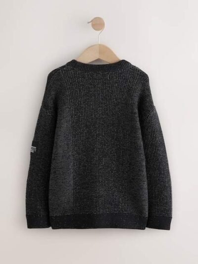 Black Utility Knitted Crew Neck Jumper