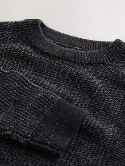 Black Utility Knitted Crew Neck Jumper
