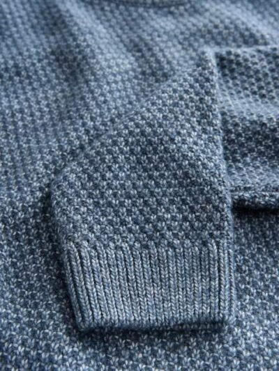 Blue Textured Knitted Crew Neck Jumper