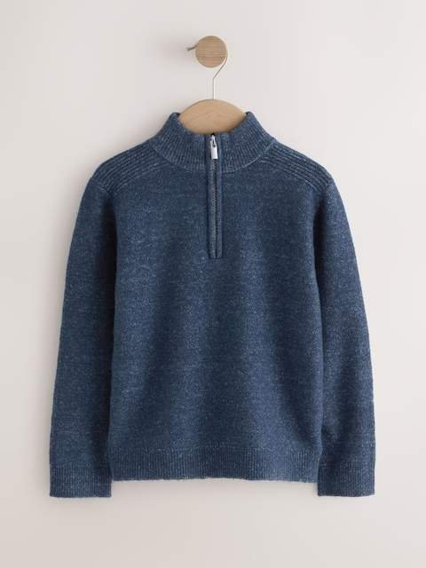Navy Blue Knitted Zip Neck Jumper