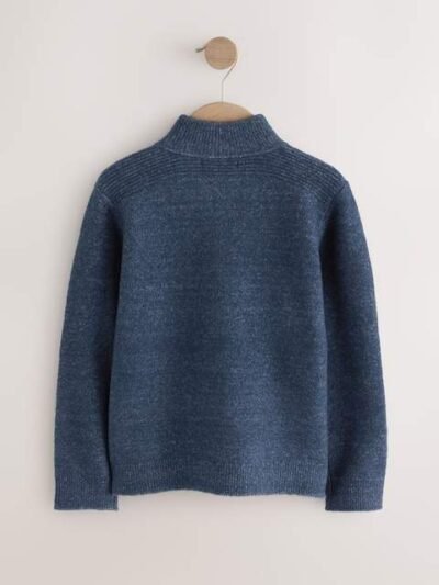 Navy Blue Knitted Zip Neck Jumper