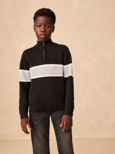 Black Colourblock Zip Neck Knitted Jumper