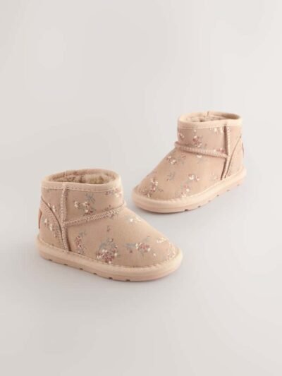 Neutral Floral Water Repellent Standard Fit (F) Suede Pull On Boots