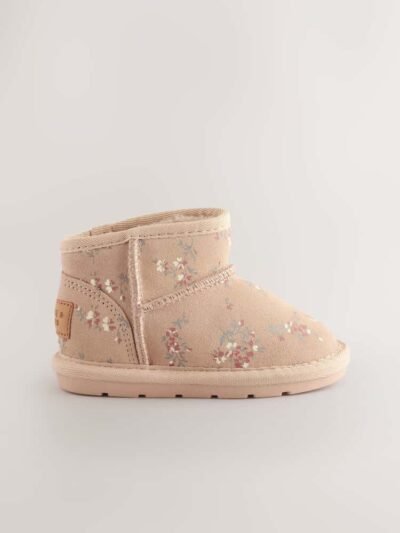 Neutral Floral Water Repellent Standard Fit (F) Suede Pull On Boots