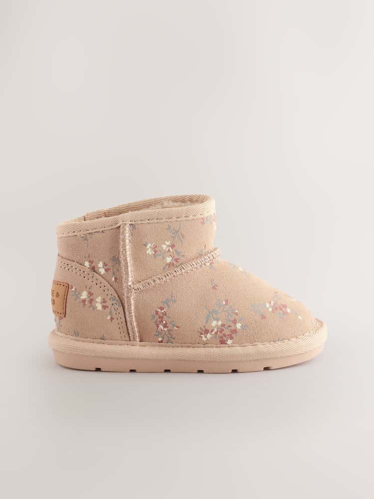 Neutral Floral Water Repellent Standard Fit (F) Suede Pull On Boots