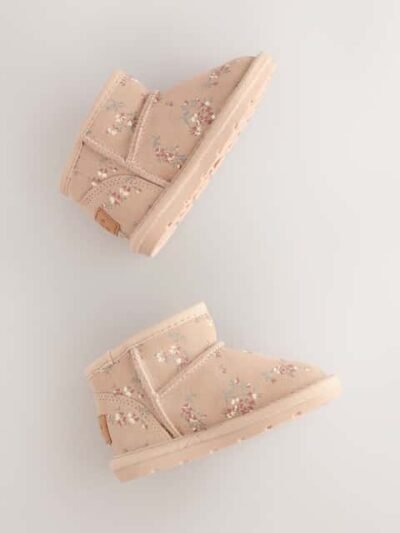 Neutral Floral Water Repellent Standard Fit (F) Suede Pull On Boots