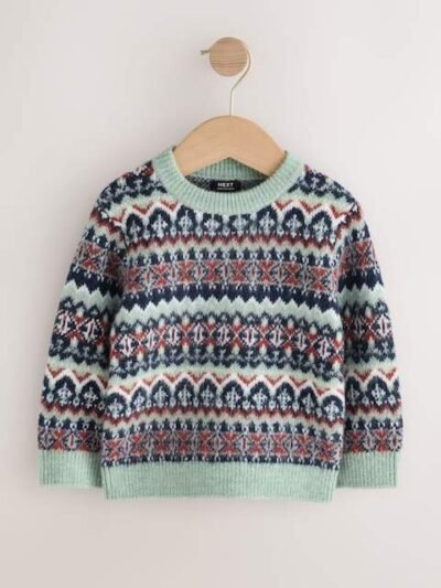 Blue Fairisle Pattern Knitted Crew Neck Jumper