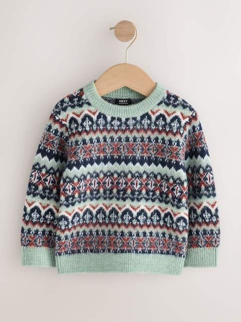 Blue Fairisle Pattern Knitted Crew Neck Jumper