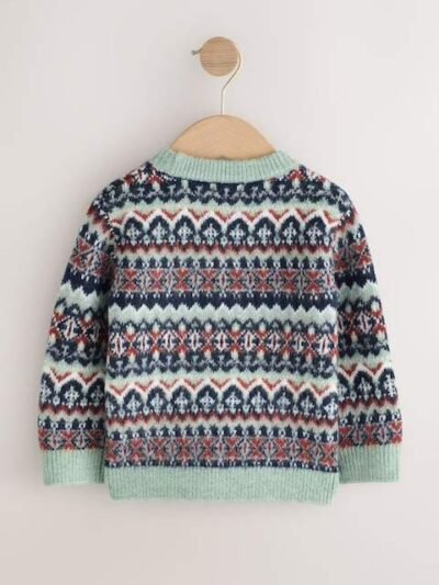 Blue Fairisle Pattern Knitted Crew Neck Jumper
