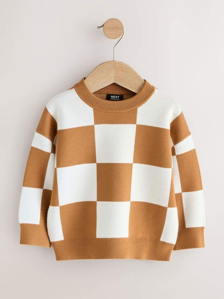 Tan Brown Knitted Crew Neck Jumper