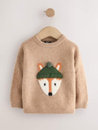 Orange/Neutral Fox Knitted Jumper