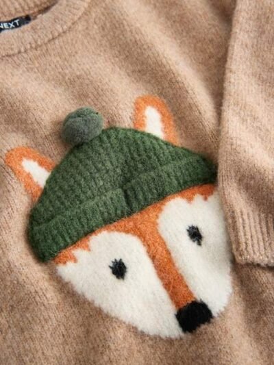Orange/Neutral Fox Knitted Jumper