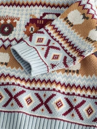 Light Blue Fairisle Pattern Knitted Crew Neck Jumper