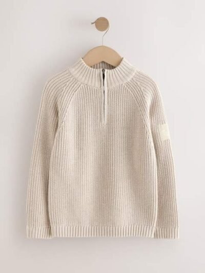 Neutral Utility Zip Neck Knitted Jumper
