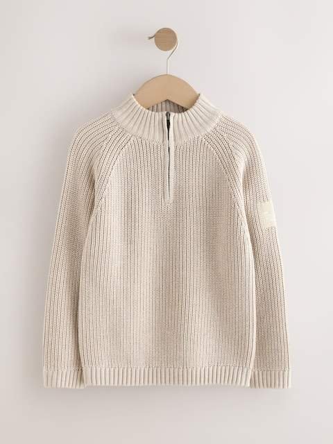 Neutral Utility Zip Neck Knitted Jumper