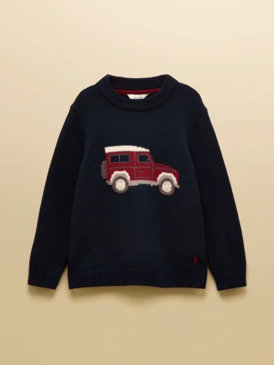 Joules Kids' Intarsia Knit Jumper - Festive Navy Blue front
