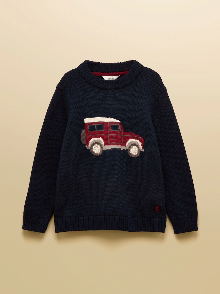 Joules Kids' Intarsia Knit Jumper - Festive Navy Blue front