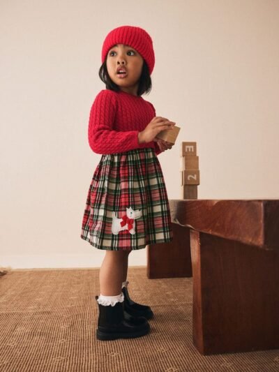 Red Knitted Tartan Dress
