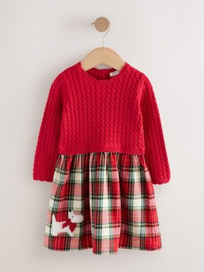 Red Knitted Tartan Dress