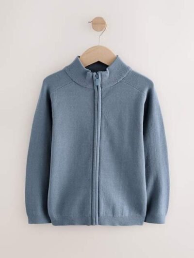 Blue Zip Through Knitted Cardigan