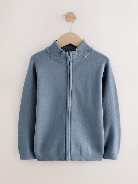Blue Zip Through Knitted Cardigan