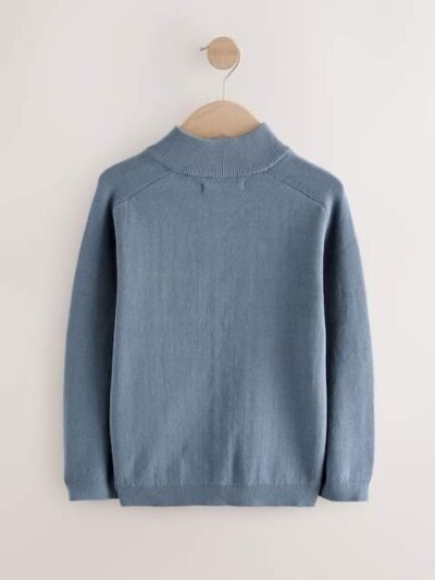 Blue Zip Through Knitted Cardigan