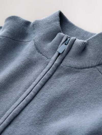 Blue Zip Through Knitted Cardigan