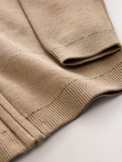 Tan Brown Zip Through Knitted Cardigan